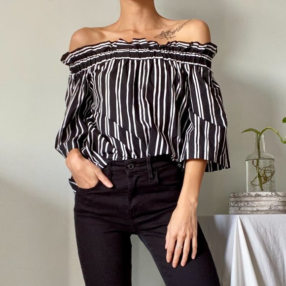 H&M Off Shoulder Stripe Blouse - Picture 2 of 5